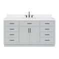 thumbnail image 1 of ARIEL Hepburn 66" Grey Bathroom Vanity, 1.5" Edge Carrara Quartz Countertop & Splash, Single Rectangular Sink, 2 Soft Closing Doors, 9 Full Extension Dovetail Drawers, Toe Kick, Matte Black, 1 of 10