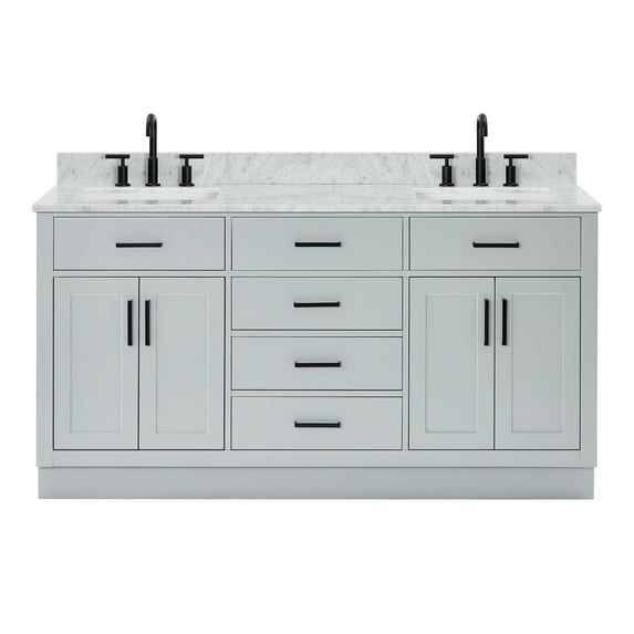 Ariel Hepburn 67 Inch Double Rectangle Sink Vanity With Carrara White Marble Countertop With 0.75 Edge In Grey