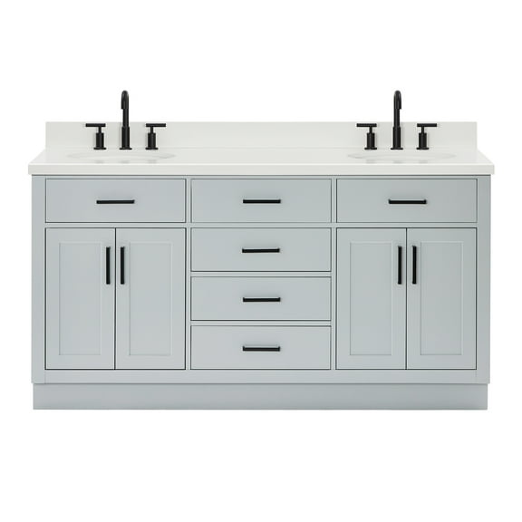 Ariel Hepburn 67 Inch Double Oval Sink Vanity With White Quartz Countertop With 1.5 Edge In Grey