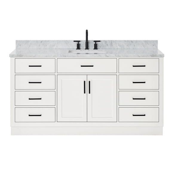 Ariel Hepburn 67 Inch Single Rectangle Sink Vanity With Carrara White Marble Countertop With 0.75 Edge In White