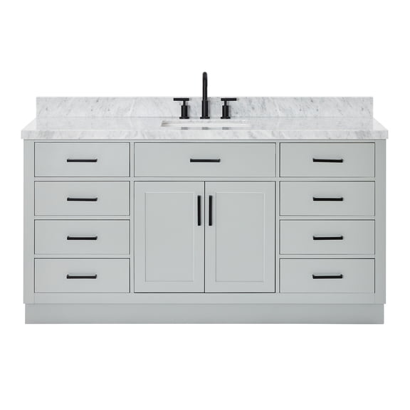 Ariel Hepburn 67 Inch Single Rectangle Sink Vanity With Carrara White Marble Countertop With 1.5 Edge In Grey