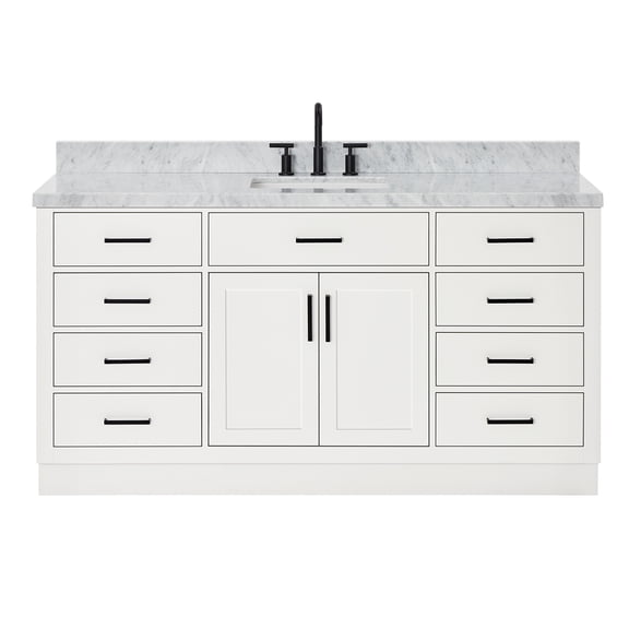 Ariel Hepburn 67 Inch Single Rectangle Sink Vanity With Carrara White Marble Countertop With 1.5 Edge In White