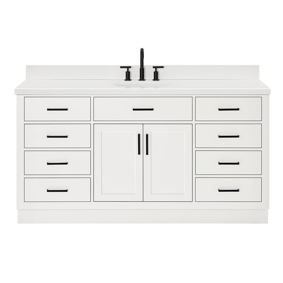 Ariel Hepburn 67 Inch Single Oval Sink Vanity With White Quartz Countertop With 1.5 Edge In White