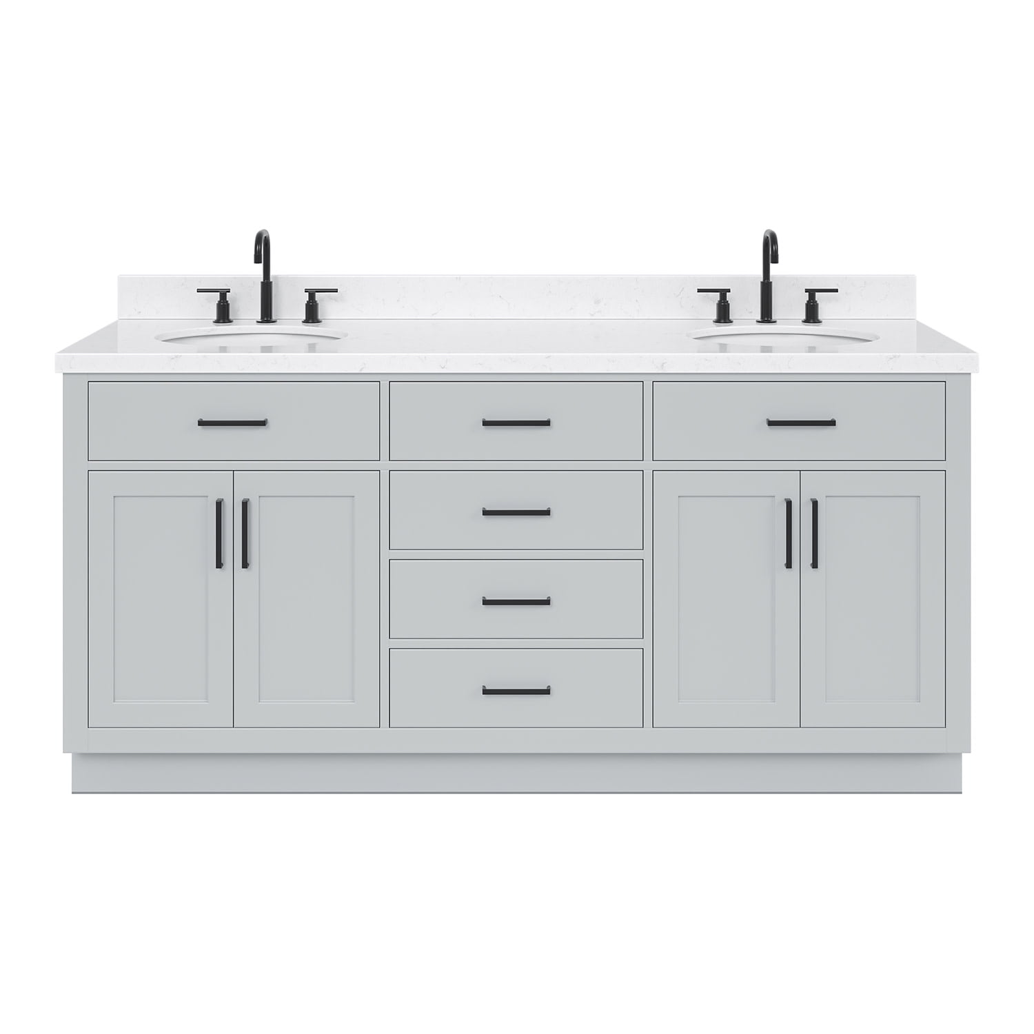 Gray Double Bathroom Vanity with Quartz Top and Storage