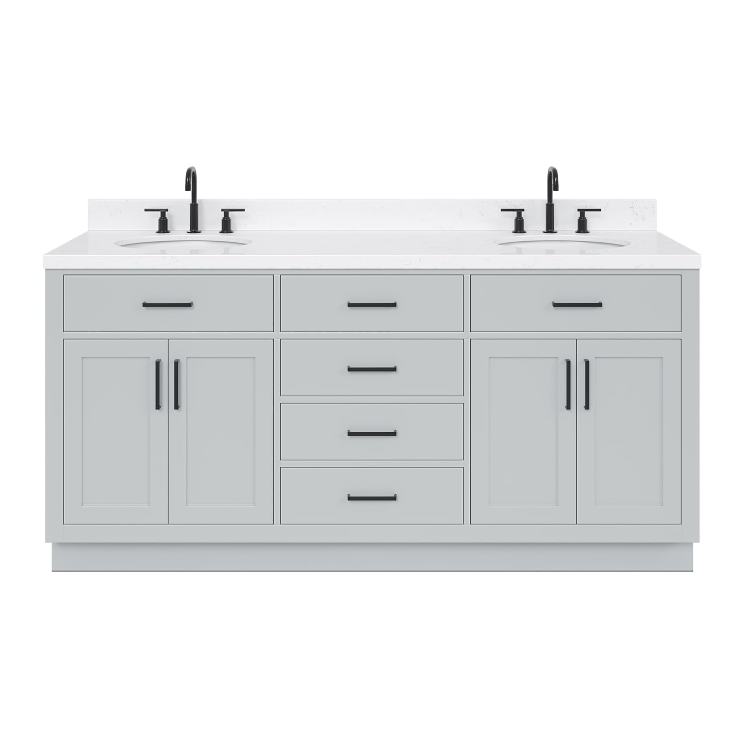 Gray Double Bathroom Vanity with Quartz Top and Storage