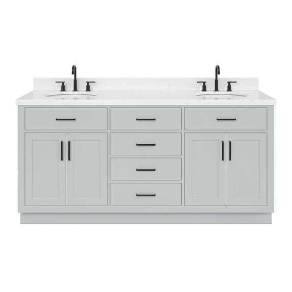 Ariel Hepburn 72 In. Double Oval Sink Bathroom Vanity With Carrara White Quartz Countertop 1.5 Edge In Grey