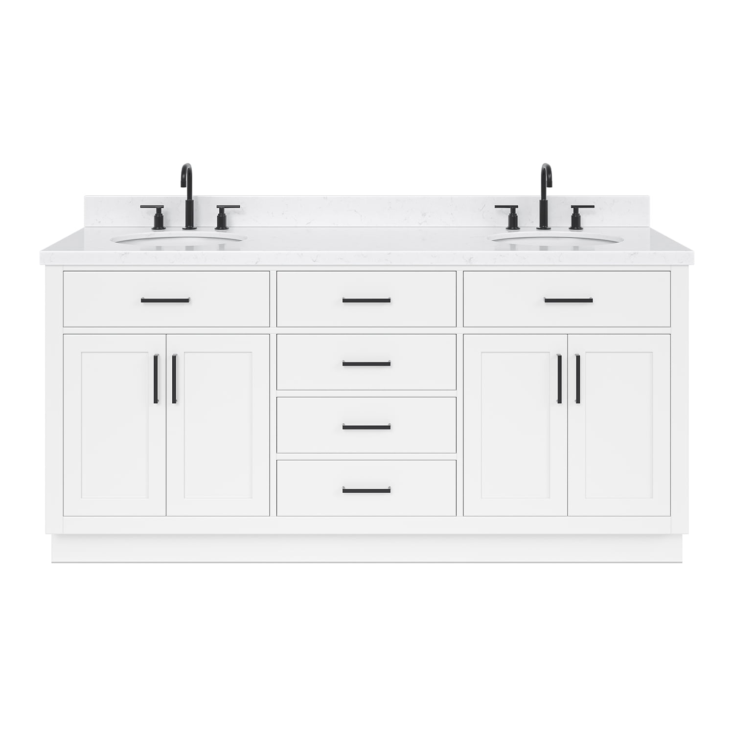 Ariel Hepburn 72 In. Double Oval Sink Bathroom Vanity With Carrara White Quartz Countertop 1.5 Edge In White