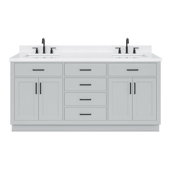 ARIEL Hepburn 72 Inch Double Rectangle Sink Bathroom Vanity With Carrara White Quartz Countertop 1.5 Edge In Grey