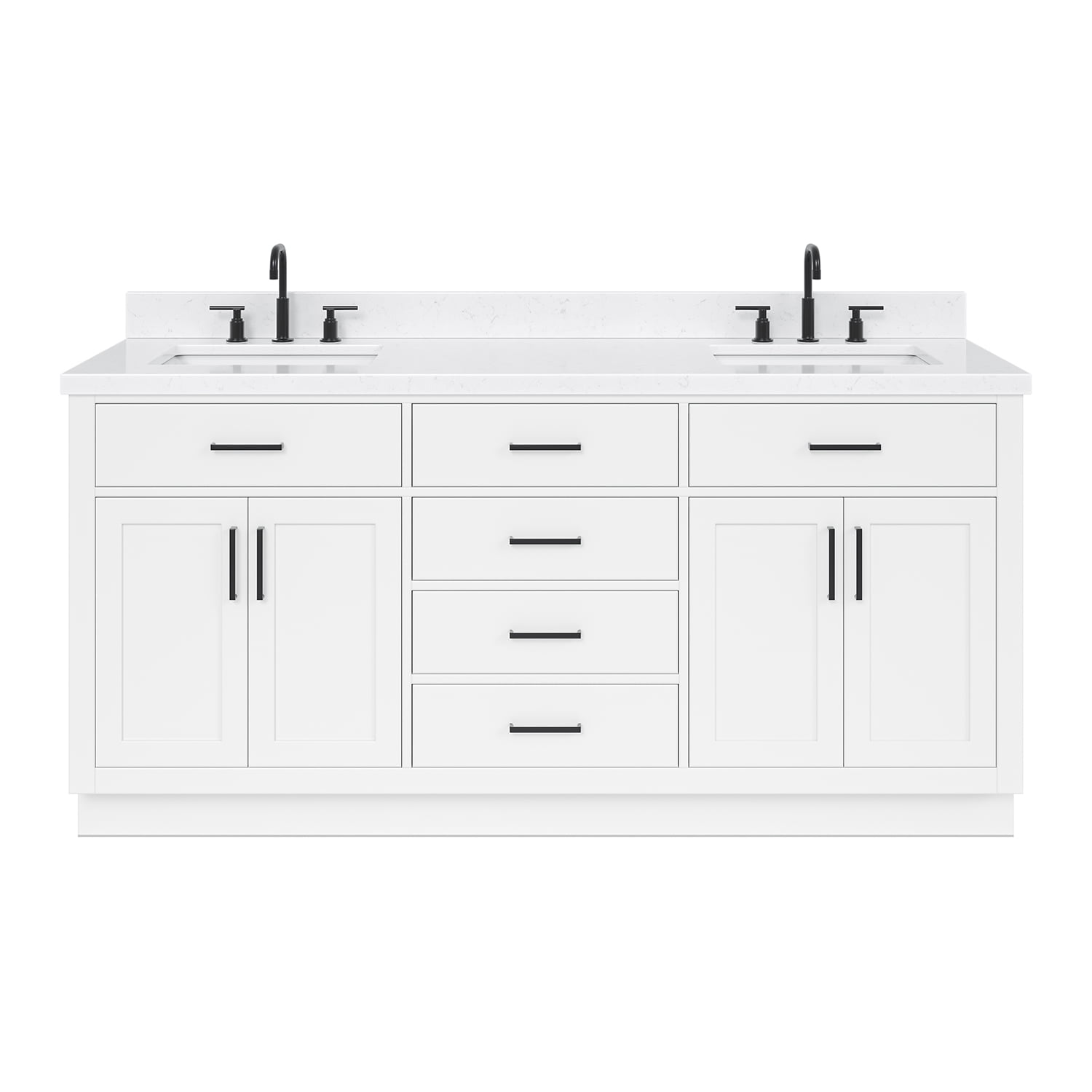 ARIEL Hepburn 72 Inch Double Rectangle Sink Bathroom Vanity With Carrara White Quartz Countertop 1.5 Edge In White