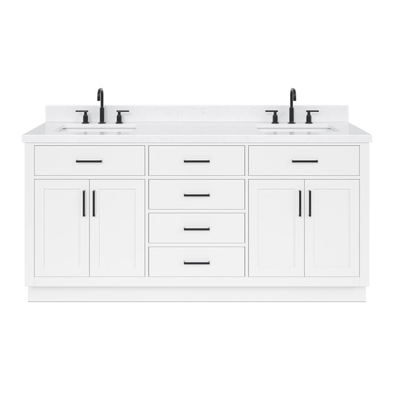 ARIEL Hepburn 72 Inch Double Rectangle Sink Bathroom Vanity With Carrara White Quartz Countertop 1.5 Edge In White