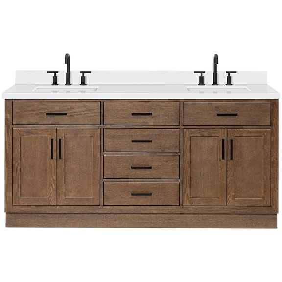 Ariel T073DWQRVOBRO Hepburn 73" Free Standing Double Basin Vanity Set - Brown Oak / Pure