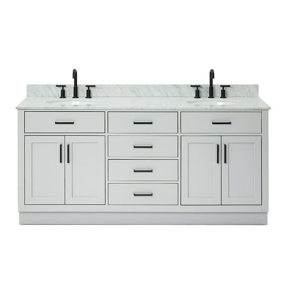 Ariel Hepburn 73 In. Double Oval Sink Vanity With Carrara White Countertop In Grey