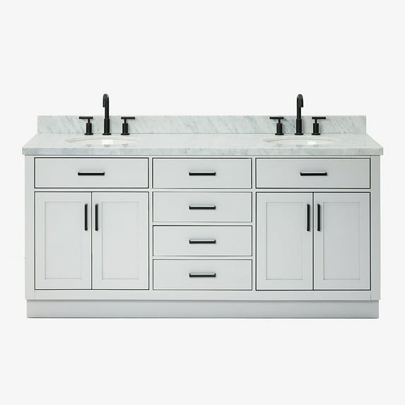 Ariel Hepburn 73 In. Double Oval Sink Vanity With 1.5 In. Carrara White Countertop In Grey