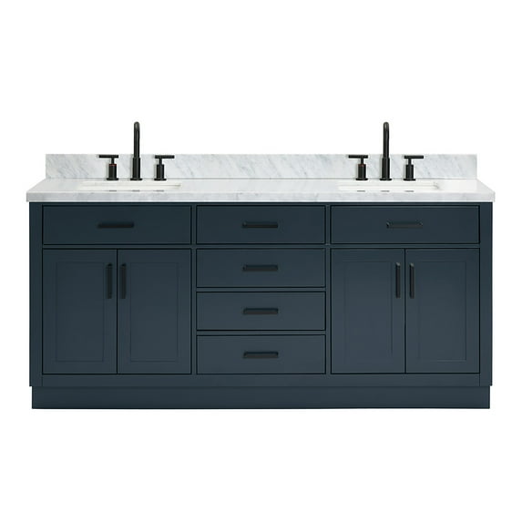Ariel Hepburn 73 In. Double Rectangle Sink Vanity With 1.5 In. Carrara White Countertop In Midnight Blue