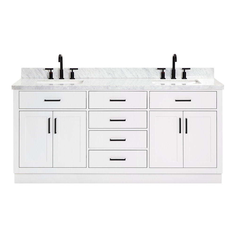 White Double Freestanding Vanity with Marble Top