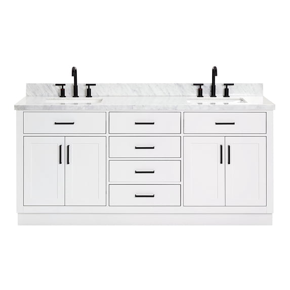 Ariel Hepburn 73 In. Double Rectangle Sink Vanity With 1.5 In. Carrara White Countertop In White