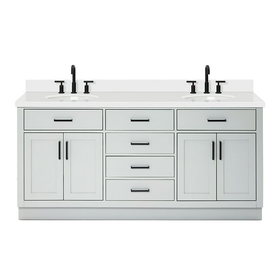 Ariel Hepburn 73 In. Double Oval Sink Vanity With White Quartz Countertop In Grey
