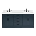 thumbnail image 1 of ARIEL Double Vanity 73" Midnight Blue with 1.5" Edge Pure White Quartz Countertop & Splash, Rectangular Sinks, 4 Soft Closing Doors, 6 Full Extension Dovetail Drawers, Toe Kick, Matte Black, 1 of 10