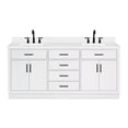 thumbnail image 1 of ARIEL 73" White Double Vanity, 1.5" Edge Pure White Quartz Countertop & Splash, Rectangular Sinks, 4 Soft Closing Doors, 6 Full Extension Dovetail Drawers, Toe Kick, Matte Black, 1 of 10