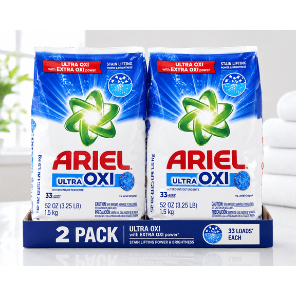 Ariel Ultra OXI Powder Laundry Detergent with OXI Power, 3.25 lbs, 33 Loads, 2 Pack