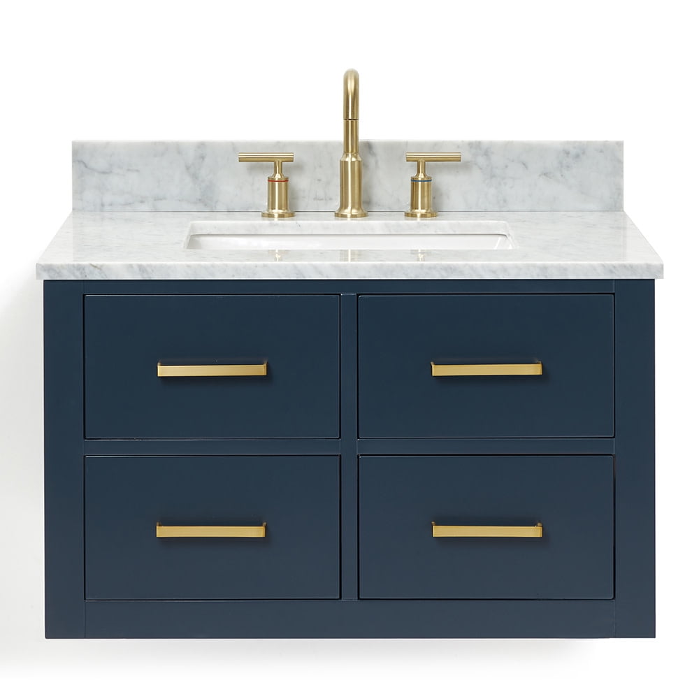 Midnight Blue and Carrara White Marble Wall-Mounted Vanity