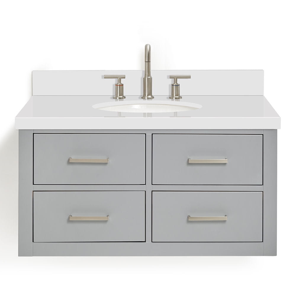 Grey and White Quartz Wall-Mounted Single Vanity Set
