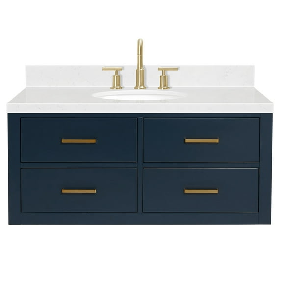 Ariel W042scqovo Hutton 42" Wall Mounted Single Basin Vanity Set - Midnight Blue / Carrara