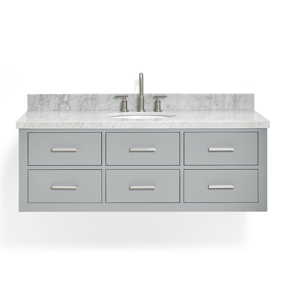 Hutton 55" Grey Wall-Mounted Single Basin Vanity with Carrara White Top