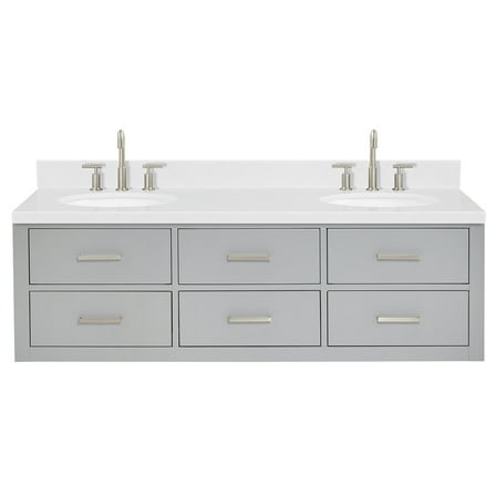 Ariel W060dcqovo Hutton 60" Wall Mounted Double Basin Vanity Set - Grey / Carrara White