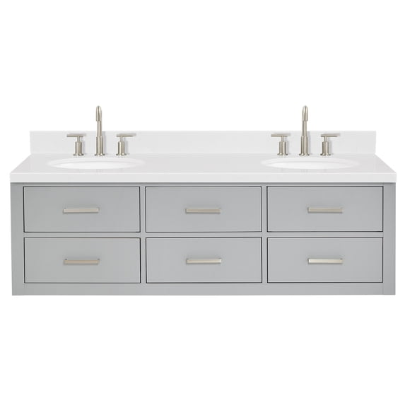Ariel W060dcqovo Hutton 60" Wall Mounted Double Basin Vanity Set - Grey / Carrara White