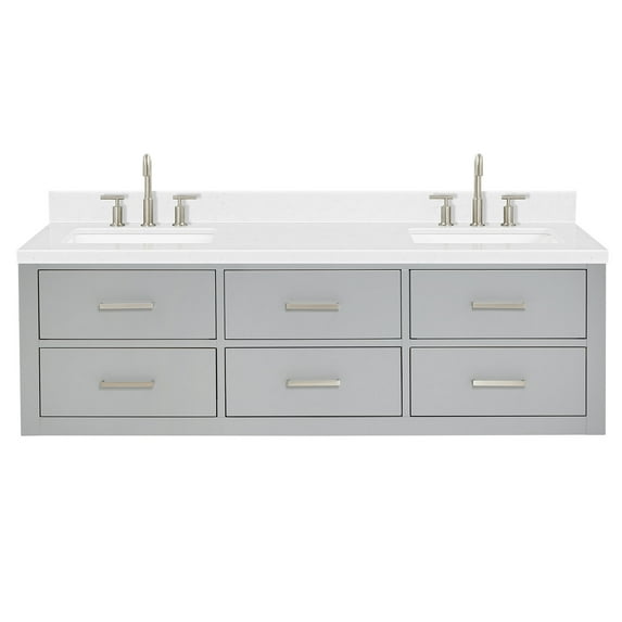 Ariel W060dcqrvo Hutton 60" Wall Mounted Double Basin Vanity Set - Grey / Carrara White