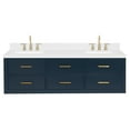 thumbnail image 1 of Ariel W060dcqrvo Hutton 60" Wall Mounted Double Basin Vanity Set - Midnight Blue / Carrara, 1 of 7