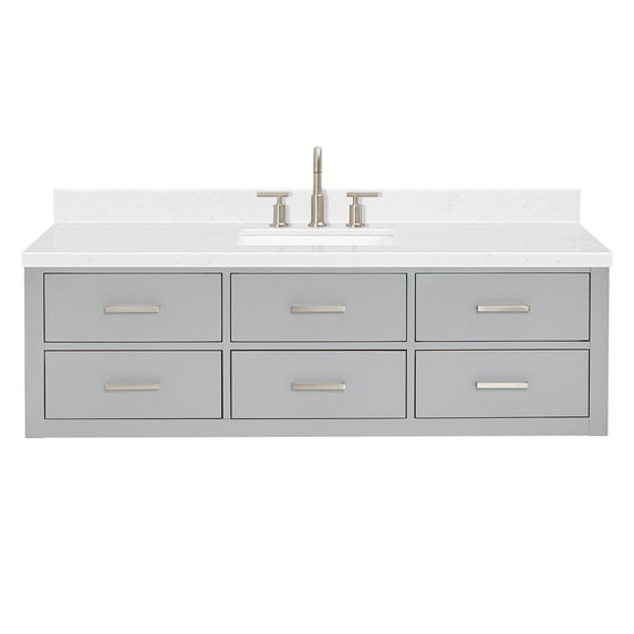 Ariel W060SCQRVOGRY Hutton 60" Wall Mounted Single Basin Vanity Set - Grey / Carrara White