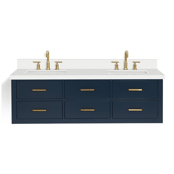 Ariel W061DWQRVOMNB Hutton 60" Wall Mounted Double Basin Vanity Set - Midnight Blue / Pure