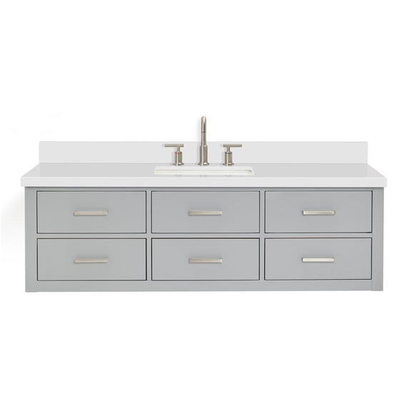Ariel W061SWQRVOGRY Hutton 60" Wall Mounted Single Basin Vanity Set - Grey / Pure White