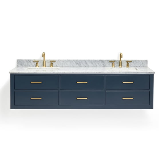 Ariel W073DCW2RVOMNB Hutton 72" Wall Mounted Double Basin Vanity Set - Midnight Blue /