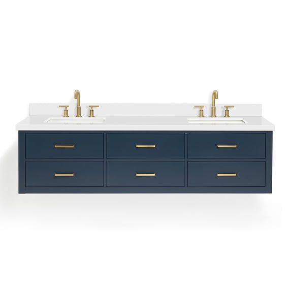 Ariel W073DWQRVOMNB Hutton 72" Wall Mounted Double Basin Vanity Set - Midnight Blue / Pure