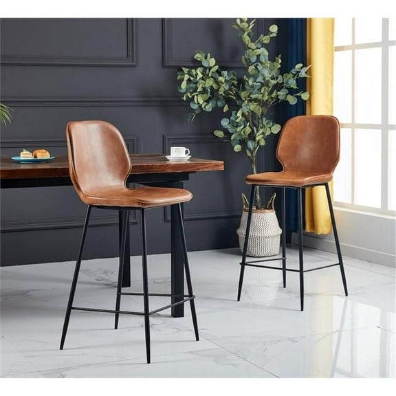 Ariella 29" Faux Leather Bar Stool With metal base in Tan (Set of 2)