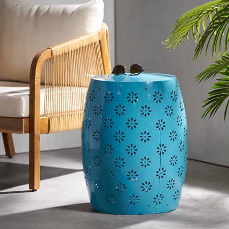 Ariella Outdoor 15" Iron Side Table, Blue