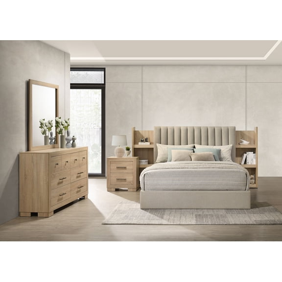 Coaster Arielle 4-Piece Eastern King Upholstered Bedroom Set Light Oak