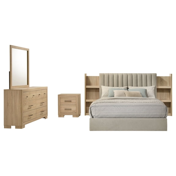 Coaster Arielle 4-Piece Wood Queen Bedroom Set in Light Oak Brown/Tan