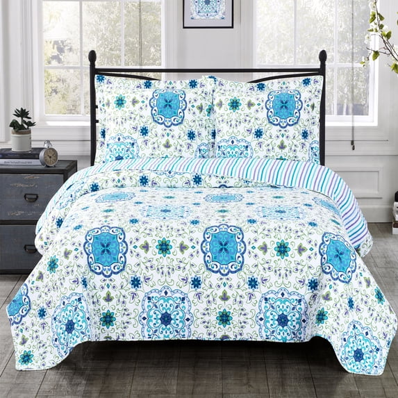 Arielle Oversize Quilted Coverlets Reversible Wrinkle-Free & Easy Care Set - Full / Queen