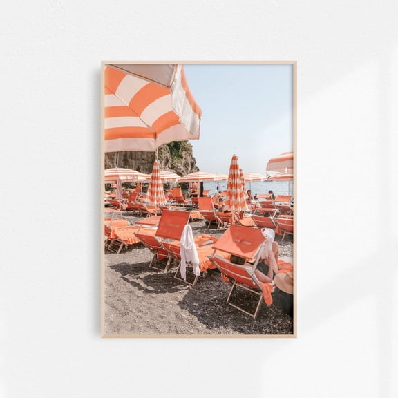 Arienzo Beach Club Print Amalfi Coast Printable Art, Orange Umbrella Print Italian Summer Wall Art, Positano Print Italy Beach Wall Art Wall Art, Modern Wall Decor, 8x12 UNFRAMED