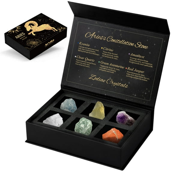 Aries Birthday Gifts for Women, Aries Crystals Birthstones Healing Stones with Horoscope Box Gift Set Zodiac Gifts Astrology Gifts Horoscope Gifts for Women