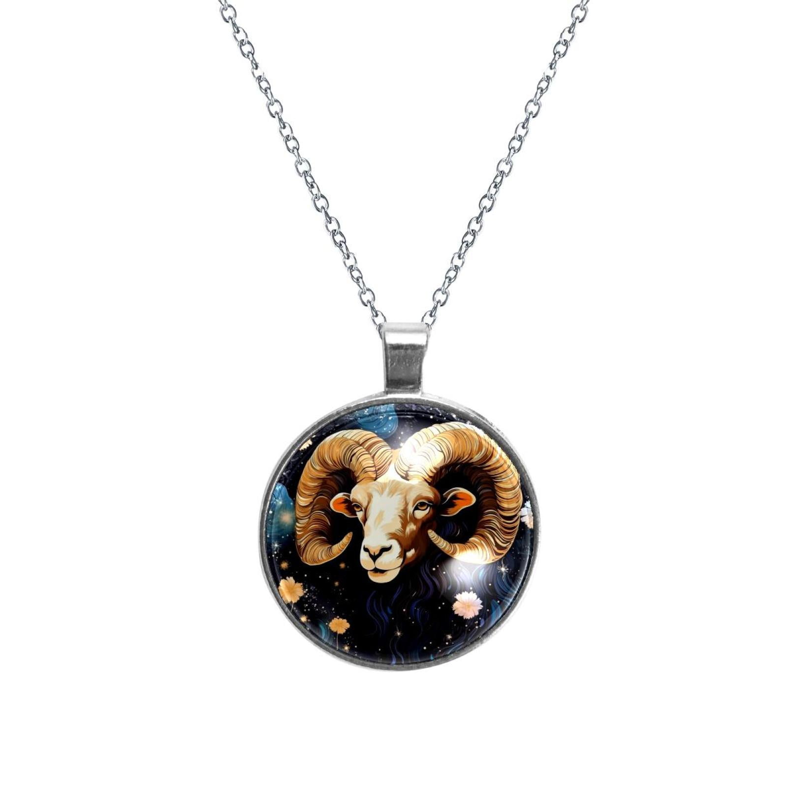 Aries Constellation Glass Design Circular Pendant Necklace - Elegant ...