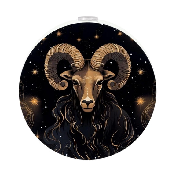 Aries Constellation LED Round Night Light-2PCS, Dimmable Mini Plug-in Wall Lamp with Dusk to Dawn Sensor for Bedroom, Bathroom, Stairway, 3000K Warm White Glow