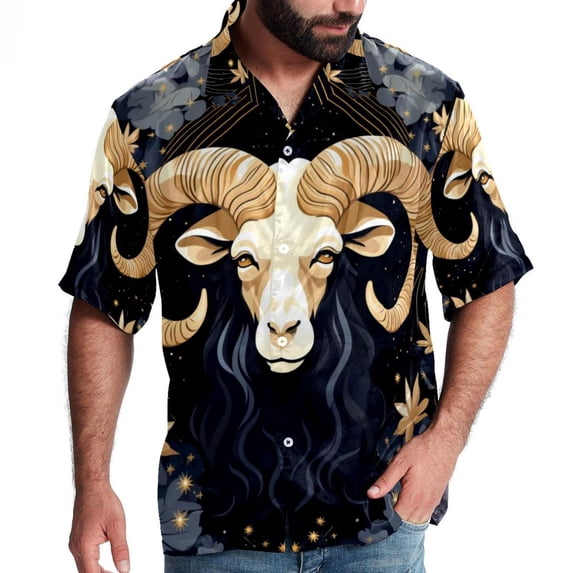 Aries Constellation Men's Button Down Hawaiian Print Short Sleeve Casual Summer Beach Shirts