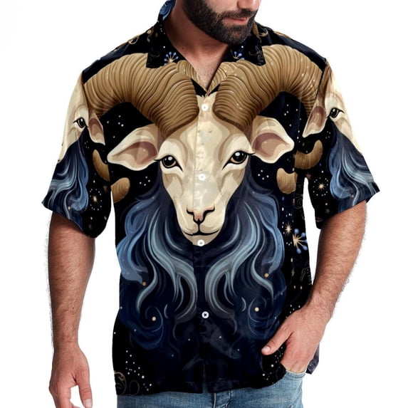 Aries Constellation Men's Short Sleeve Poplin Shirt - Casual Printed Button Down Short Summer Beach Shirts Unisex940