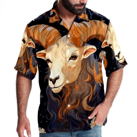 Aries Constellation Men's Short Sleeve Printed Button Down Hawaiian Beach Shirts
