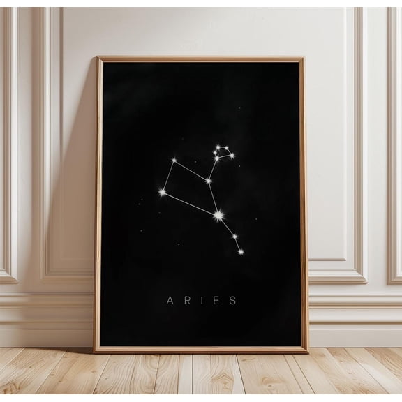 Aries Constellation Poster Black Zodiac Wall Art Minimal Astrology, Unframed Poster